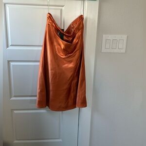 Satin Slip Dress in Burnt Orange Strapless